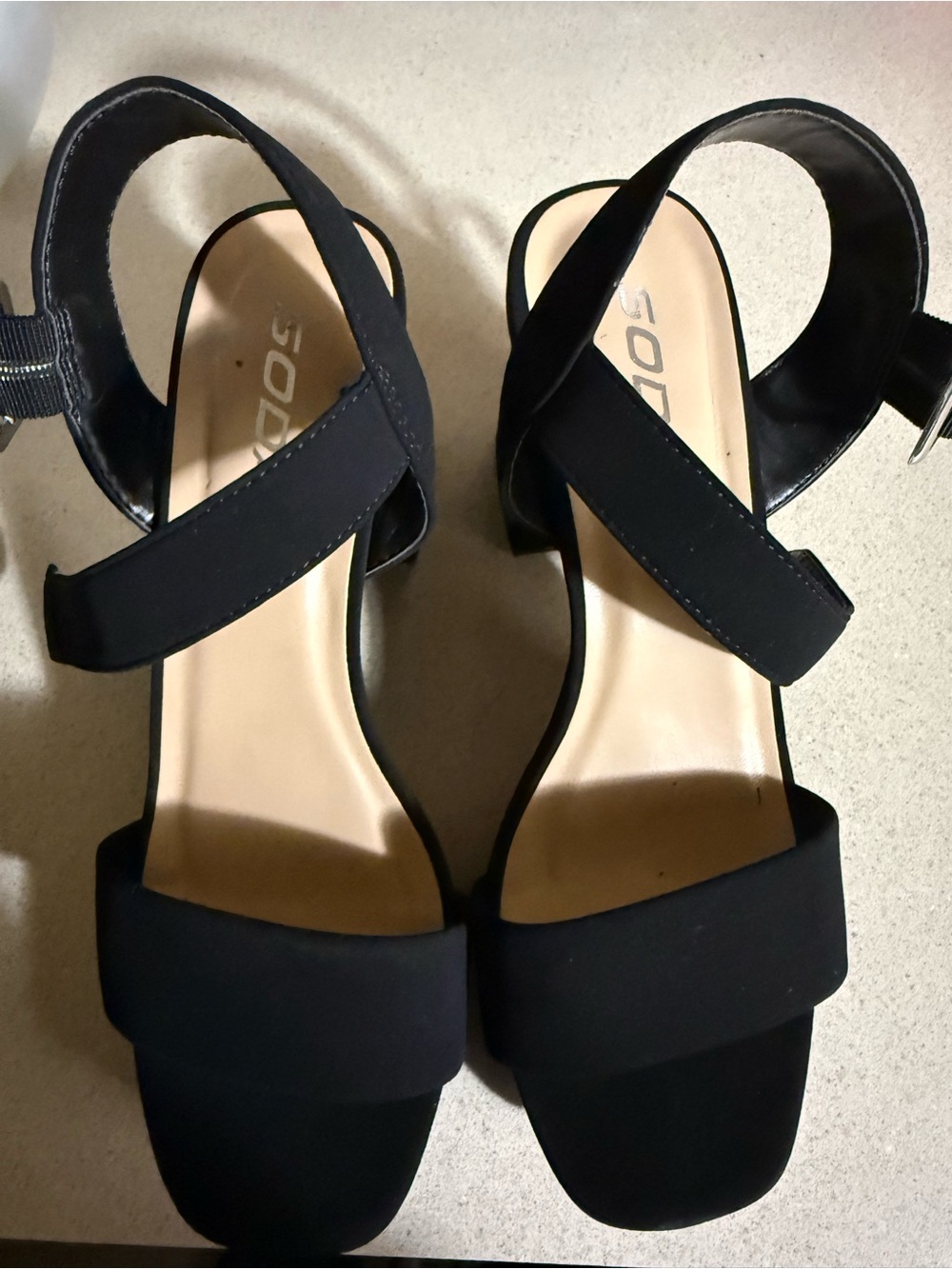 Soda Black Strappy Block Heel Sandals with Ankle Strap